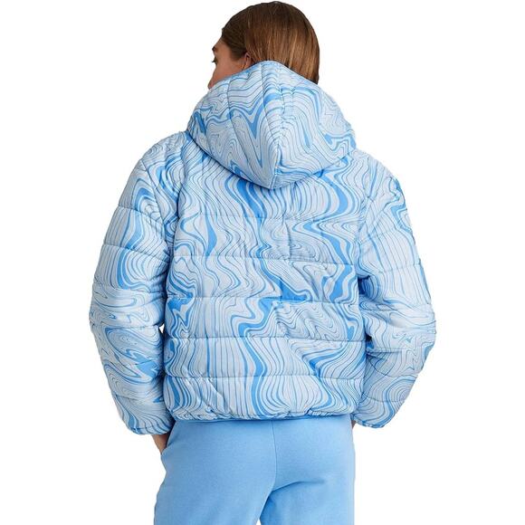 Wild Fable Hooded Blue Marble Swirl Puffer Jacket Size Medium - Picture 3 of 8